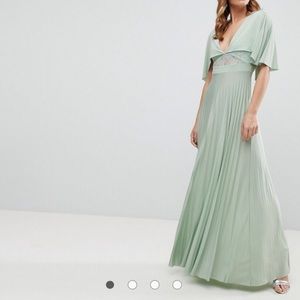 ASOS Cape Pleated Lace Insert Maxi Dress